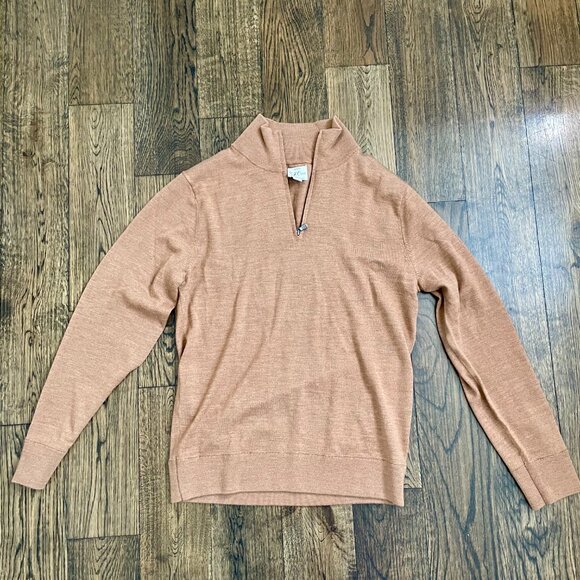 J.Crew Merino Wool Quarter-Zip Pullover Sweater Men's Small Camel Tan - Picture 7 of 7